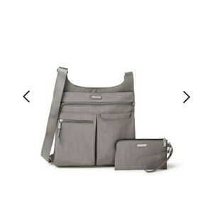 Baggallini On Track Zip Gray Crossbody Bag Purse With Wristlet